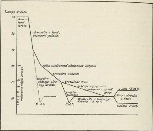 sl. 3. Tok sušenja drveta (po Kollmannu)